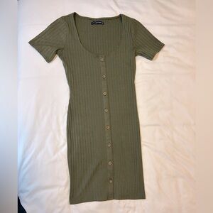Abercrombie & Fitch Olive Ribbed Bodycon Mini Dress
